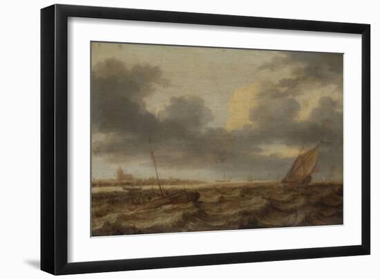 Seascape with Several Small Fishing Boats in Troubled Water-Jan Porcellis-Framed Art Print