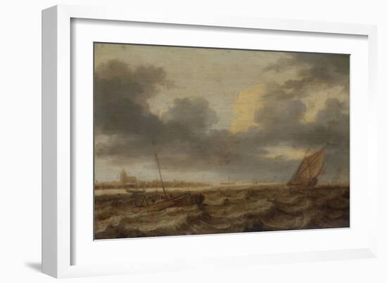 Seascape with Several Small Fishing Boats in Troubled Water-Jan Porcellis-Framed Art Print