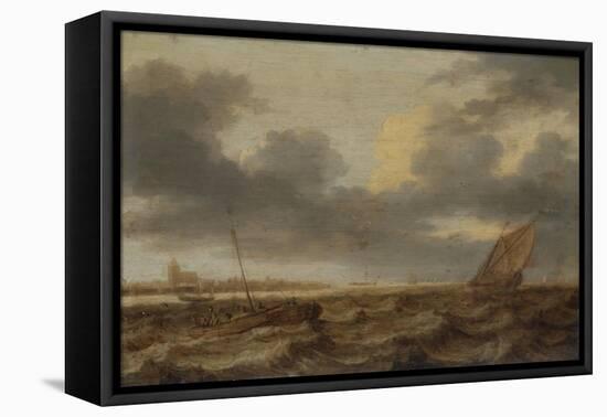 Seascape with Several Small Fishing Boats in Troubled Water-Jan Porcellis-Framed Stretched Canvas