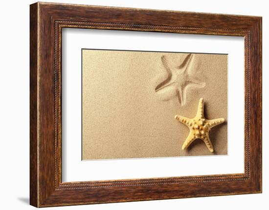 Seashell with Imprint on Beach Sand-Liang Zhang-Framed Photographic Print