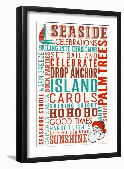 Seaside, California - Christmas Typography-Lantern Press-Framed Art Print