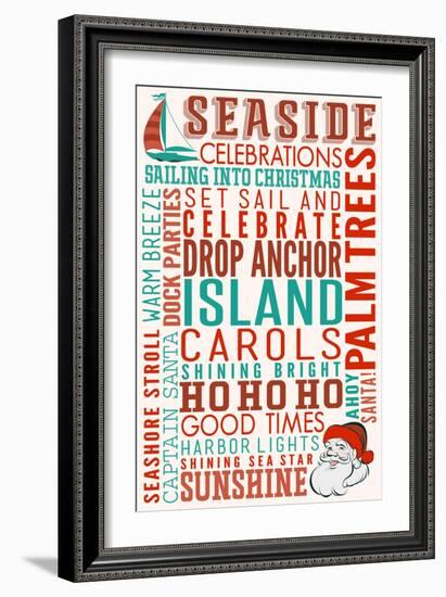 Seaside, California - Christmas Typography-Lantern Press-Framed Art Print
