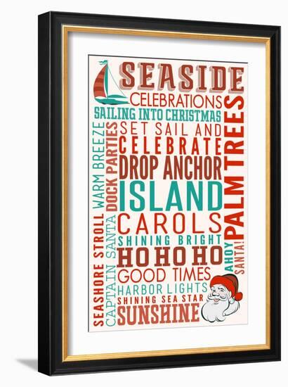 Seaside, California - Christmas Typography-Lantern Press-Framed Art Print