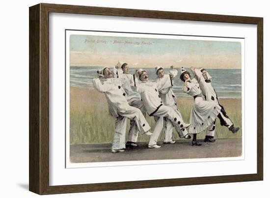 Seaside Concert Party Troupe in Pierrot Costume Singing and Dancing-null-Framed Premium Giclee Print