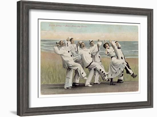 Seaside Concert Party Troupe in Pierrot Costume Singing and Dancing-null-Framed Art Print