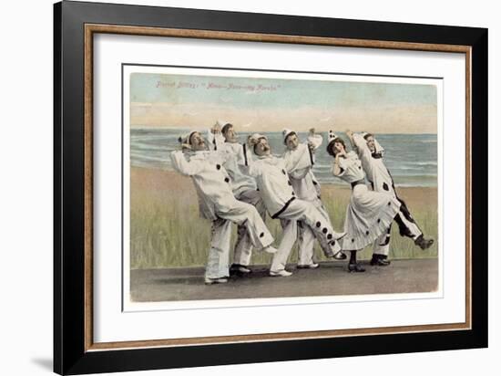 Seaside Concert Party Troupe in Pierrot Costume Singing and Dancing-null-Framed Art Print