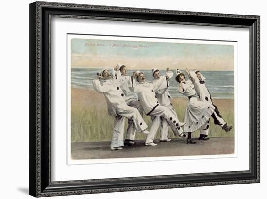 Seaside Concert Party Troupe in Pierrot Costume Singing and Dancing-null-Framed Art Print