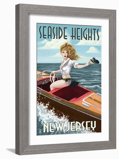 Seaside Heights, New Jersey - Boating Pinup Girl-Lantern Press-Framed Art Print