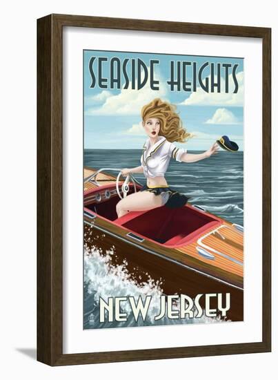 Seaside Heights, New Jersey - Boating Pinup Girl-Lantern Press-Framed Art Print