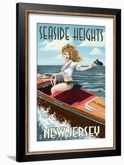 Seaside Heights, New Jersey - Boating Pinup Girl-Lantern Press-Framed Art Print