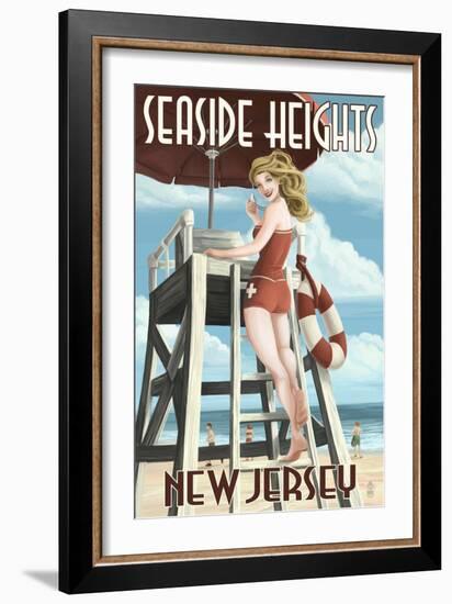 Seaside Heights, New Jersey - Lifeguard Pinup Girl-Lantern Press-Framed Premium Giclee Print