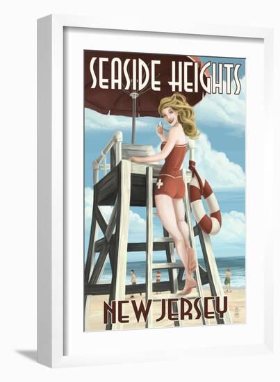 Seaside Heights, New Jersey - Lifeguard Pinup Girl-Lantern Press-Framed Premium Giclee Print