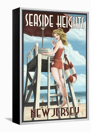 Seaside Heights, New Jersey - Lifeguard Pinup Girl-Lantern Press-Framed Stretched Canvas