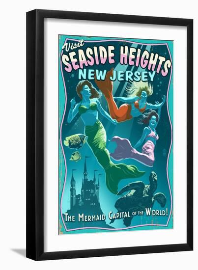 Seaside Heights, New Jersey - Mermaids Vintage Sign-Lantern Press-Framed Art Print