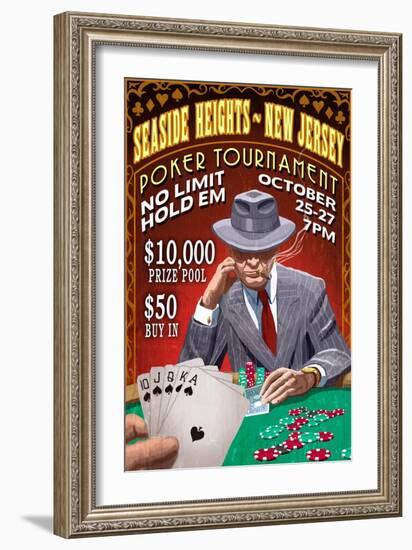 Seaside Heights, New Jersey - Poker Tournament Vintage Sign-Lantern Press-Framed Art Print