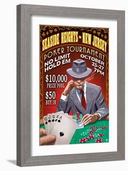 Seaside Heights, New Jersey - Poker Tournament Vintage Sign-Lantern Press-Framed Art Print