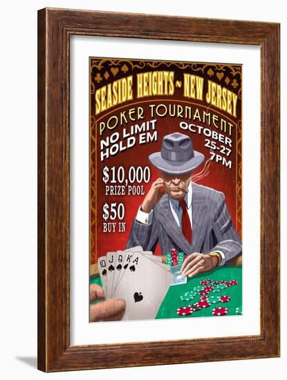 Seaside Heights, New Jersey - Poker Tournament Vintage Sign-Lantern Press-Framed Art Print