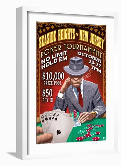 Seaside Heights, New Jersey - Poker Tournament Vintage Sign-Lantern Press-Framed Art Print