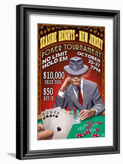 Seaside Heights, New Jersey - Poker Tournament Vintage Sign-Lantern Press-Framed Art Print