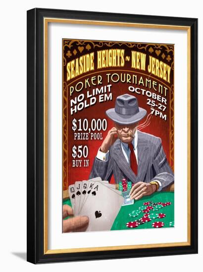 Seaside Heights, New Jersey - Poker Tournament Vintage Sign-Lantern Press-Framed Art Print