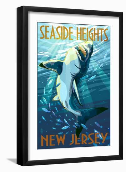 Seaside Heights, New Jersey - Stylized Shark-Lantern Press-Framed Art Print