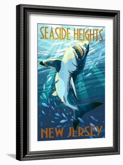 Seaside Heights, New Jersey - Stylized Shark-Lantern Press-Framed Art Print