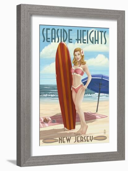 Seaside Heights, New Jersey - Surfing Pinup Girl-Lantern Press-Framed Art Print