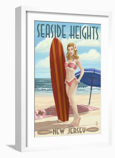 Seaside Heights, New Jersey - Surfing Pinup Girl-Lantern Press-Framed Art Print