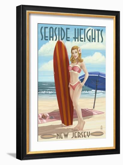 Seaside Heights, New Jersey - Surfing Pinup Girl-Lantern Press-Framed Art Print