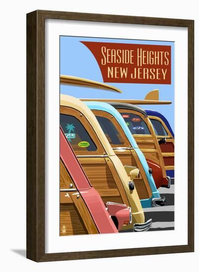 Seaside Heights, New Jersey - Woodies Lined Up-Lantern Press-Framed Art Print