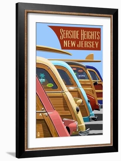 Seaside Heights, New Jersey - Woodies Lined Up-Lantern Press-Framed Art Print