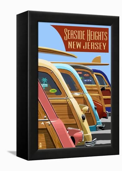 Seaside Heights, New Jersey - Woodies Lined Up-Lantern Press-Framed Stretched Canvas