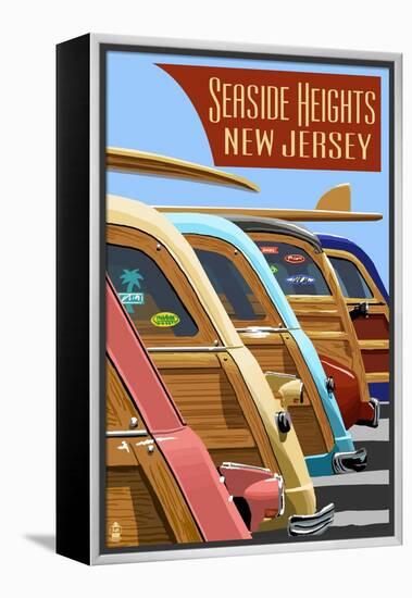 Seaside Heights, New Jersey - Woodies Lined Up-Lantern Press-Framed Stretched Canvas