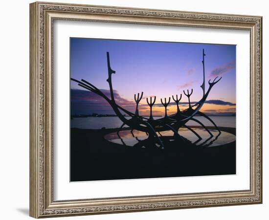 Seaside Monument at Sunset, Reykjavik, Iceland-Christian Kober-Framed Photographic Print