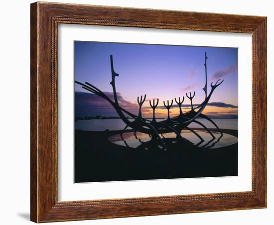 Seaside Monument at Sunset, Reykjavik, Iceland-Christian Kober-Framed Photographic Print