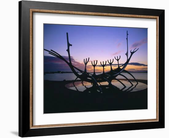 Seaside Monument at Sunset, Reykjavik, Iceland-Christian Kober-Framed Photographic Print