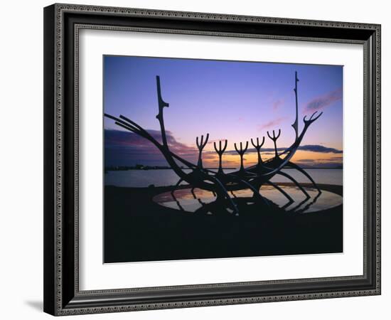 Seaside Monument at Sunset, Reykjavik, Iceland-Christian Kober-Framed Photographic Print