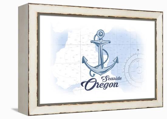 Seaside, Oregon - Anchor - Blue - Coastal Icon-Lantern Press-Framed Stretched Canvas
