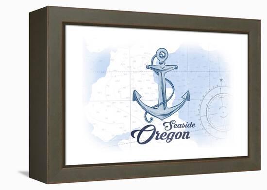 Seaside, Oregon - Anchor - Blue - Coastal Icon-Lantern Press-Framed Stretched Canvas