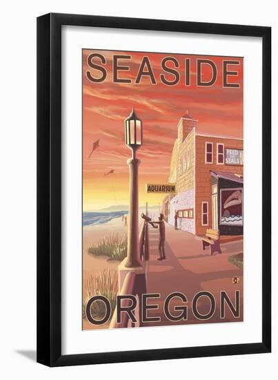 Seaside, Oregon - Aquarium View-Lantern Press-Framed Art Print