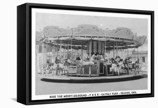 Seaside, Oregon - Merry-Go-Round View at Gayway Park-Lantern Press-Framed Stretched Canvas