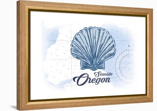 Seaside, Oregon - Scallop Shell - Blue - Coastal Icon-Lantern Press-Framed Stretched Canvas