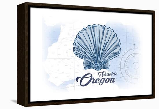 Seaside, Oregon - Scallop Shell - Blue - Coastal Icon-Lantern Press-Framed Stretched Canvas