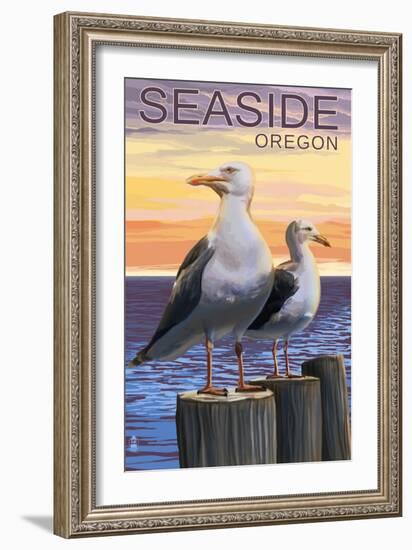 Seaside, Oregon - Sea Gulls-Lantern Press-Framed Art Print