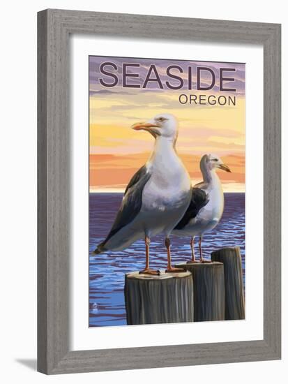 Seaside, Oregon - Sea Gulls-Lantern Press-Framed Art Print