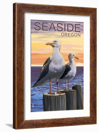 Seaside, Oregon - Sea Gulls-Lantern Press-Framed Art Print