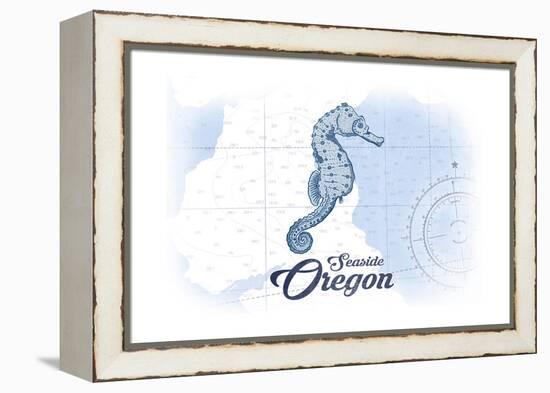 Seaside, Oregon - Seahorse - Blue - Coastal Icon-Lantern Press-Framed Stretched Canvas