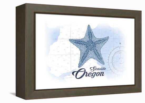 Seaside, Oregon - Starfish - Blue - Coastal Icon-Lantern Press-Framed Stretched Canvas