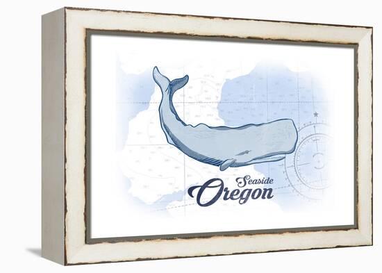 Seaside, Oregon - Whale - Blue - Coastal Icon-Lantern Press-Framed Stretched Canvas