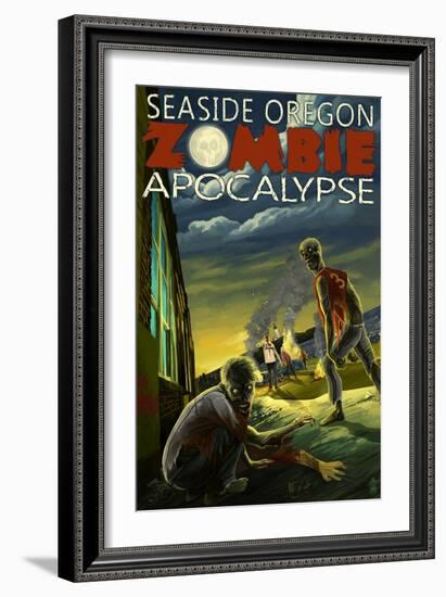 Seaside, Oregon - Zombie Apocalypse-Lantern Press-Framed Art Print